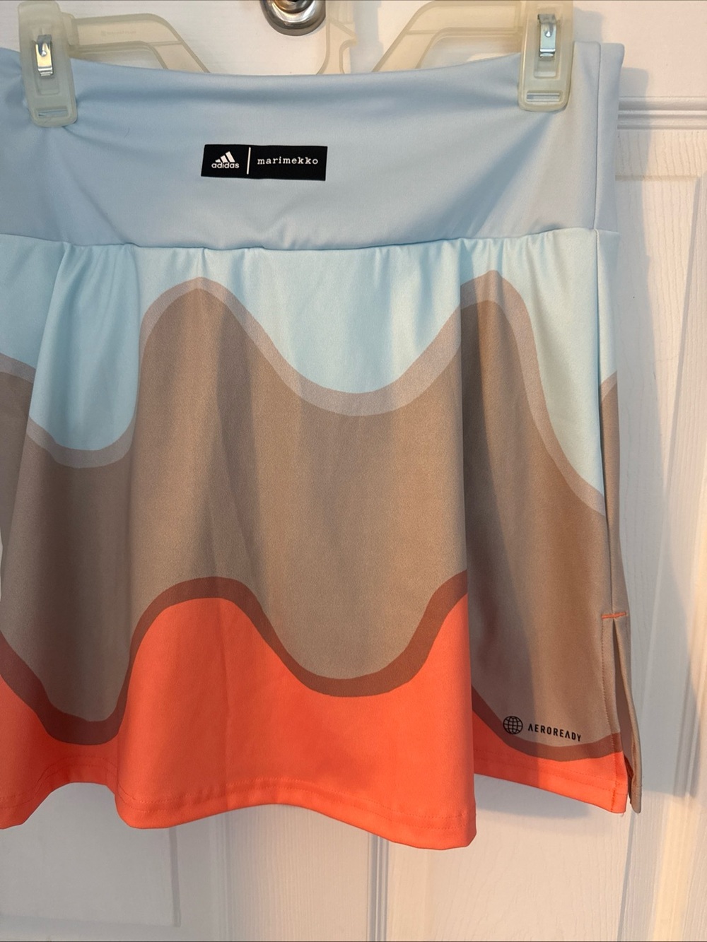 adidas Marimekko Light Blue, Tan & Orange Wave-Print Mini Skirt